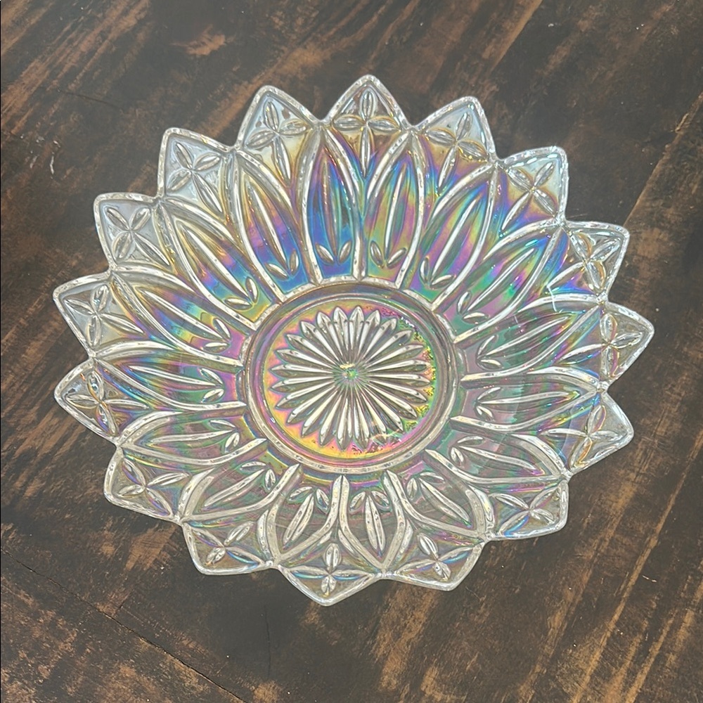 Vintage Iridescent Carnival Glass Petal Dish